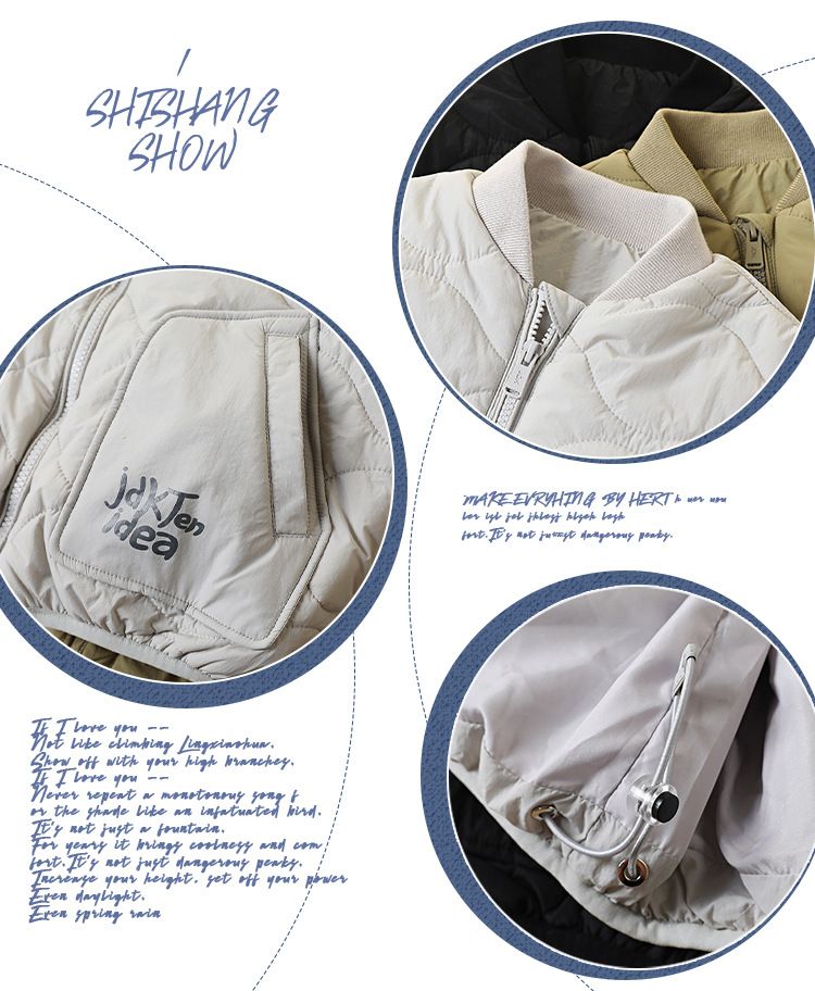 Giacca da baseball in nylon spesso per ragazzi - Cappotto caldo con scollo a V e cerniera, maniche lunghe, fodera in poliestere leggero, stampa casual con lettere (110-170 cm)_voghion.com