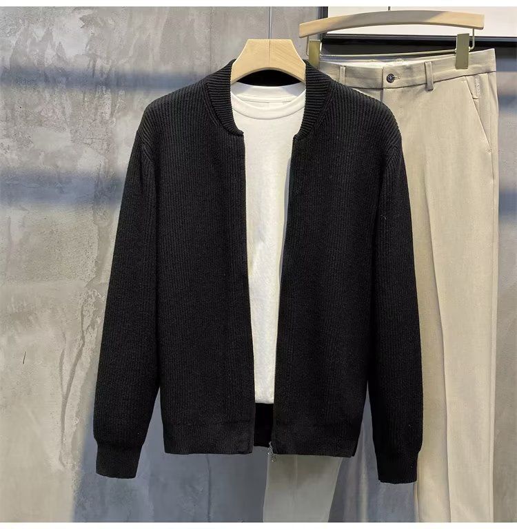 "Men's Double-Zip Knit Cardigan – Lightweight Spring & Autumn Layering (Greyish To 3XL, Business Casual)"_voghion.com