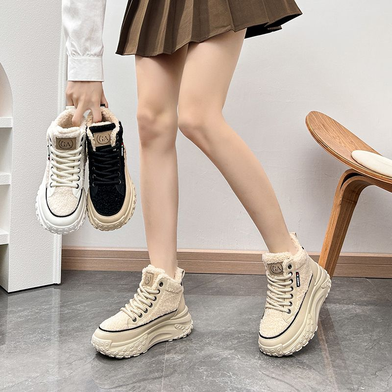 Scarpe invernali alte in agnello veet da donna in cotone felpato, scarpe da papà_voghion.com