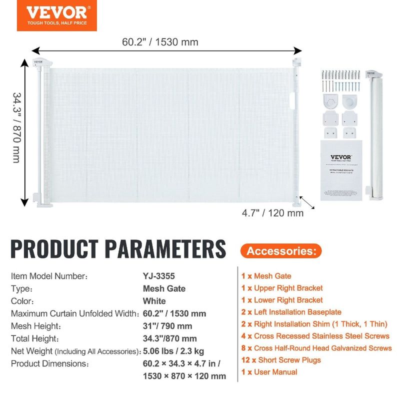 60 Retractable Extends Pets Retractable Gate In Gates Or 34.2 To Dog Baby For Tall Retractable Gate Mesh Wide Up Gate Baby For_voghion.com