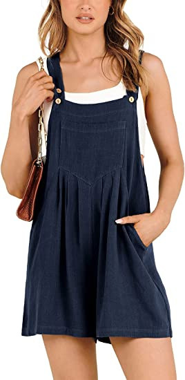 Women's pocket cotton and linen loose casual slim wide-leg jumpsuit shorts for women_voghion.com