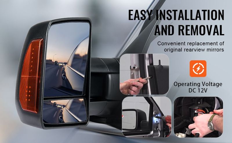 VEVOR Towing Mirrors Fit For 2007-2017 Toyota Tundra, Power Heated Tow Mirror With Signal Light/LED Arrow Signal Light, Plane & Convex Glass, Manual Controlling Telescoping Folding, Black_voghion.com