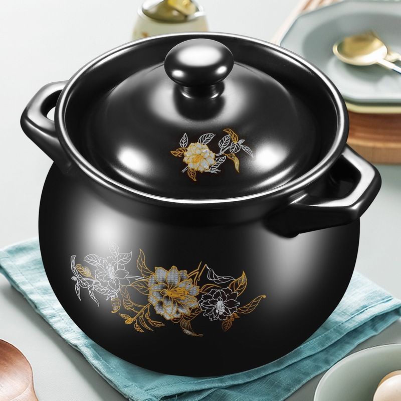 Casserole en céramique résistante aux hautes températures, idéale pour les ragoûts et les préparations culinaires saines. Petite cocotte à double ouverture pour feu de bois._voghion.com