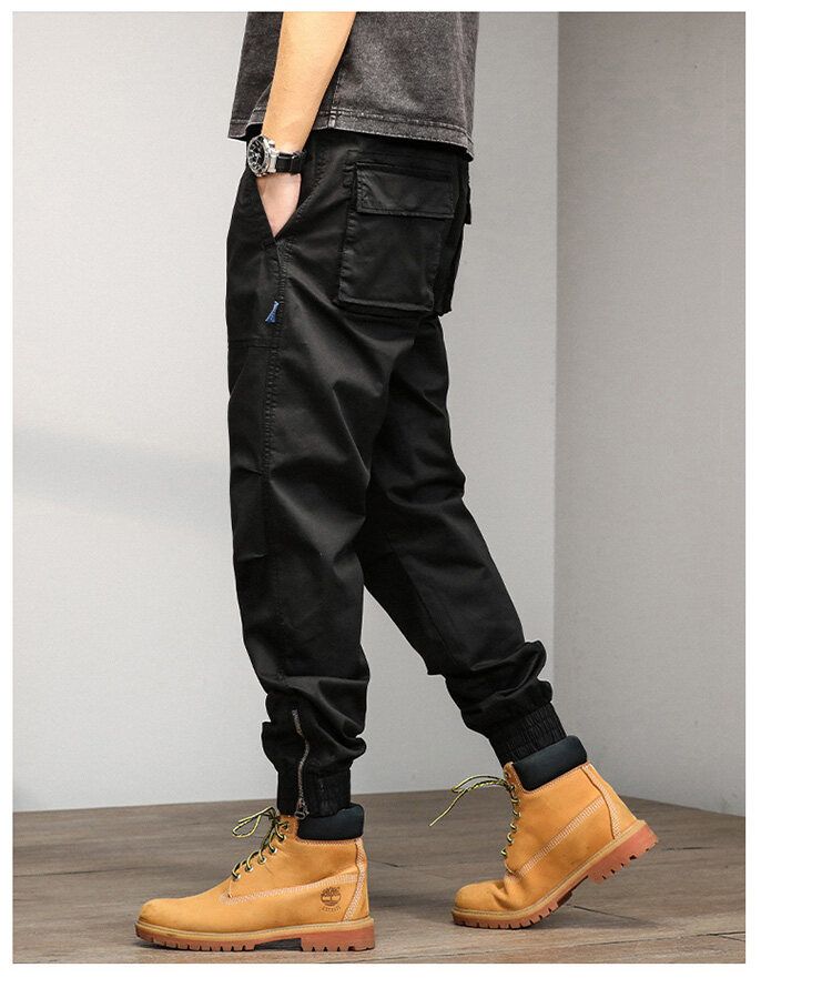 Summer new versatile simple fashion casual personality Japanese retro overalls trousers casual trousers sports outdoor leggings_voghion.com