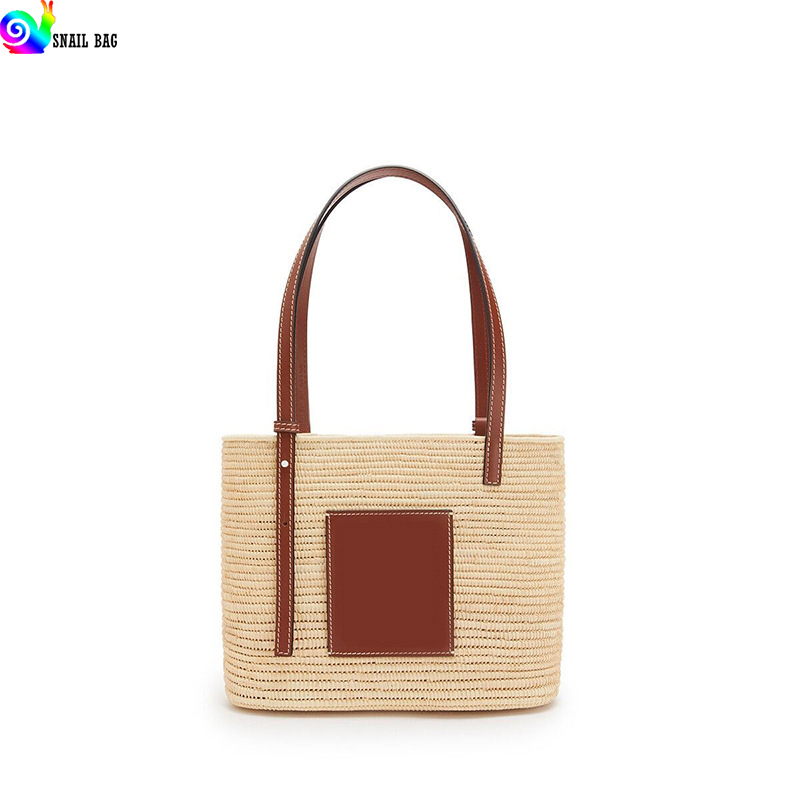 Borsa in paglia fatta a mano naturale con manico in pelle Borsa intrecciata in rattan da spiaggia a spalla singola in rafite alla moda_voghion.com