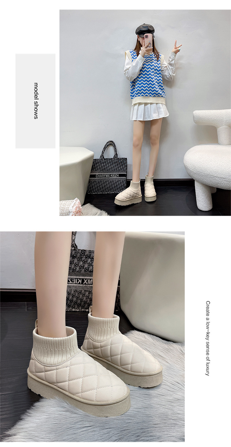 Snow Boots Women S Pineapple Shoes Socks Plus Velvet Thickened Cold Proof Autumn And Winter Cotton To Keep Warm_voghion.com