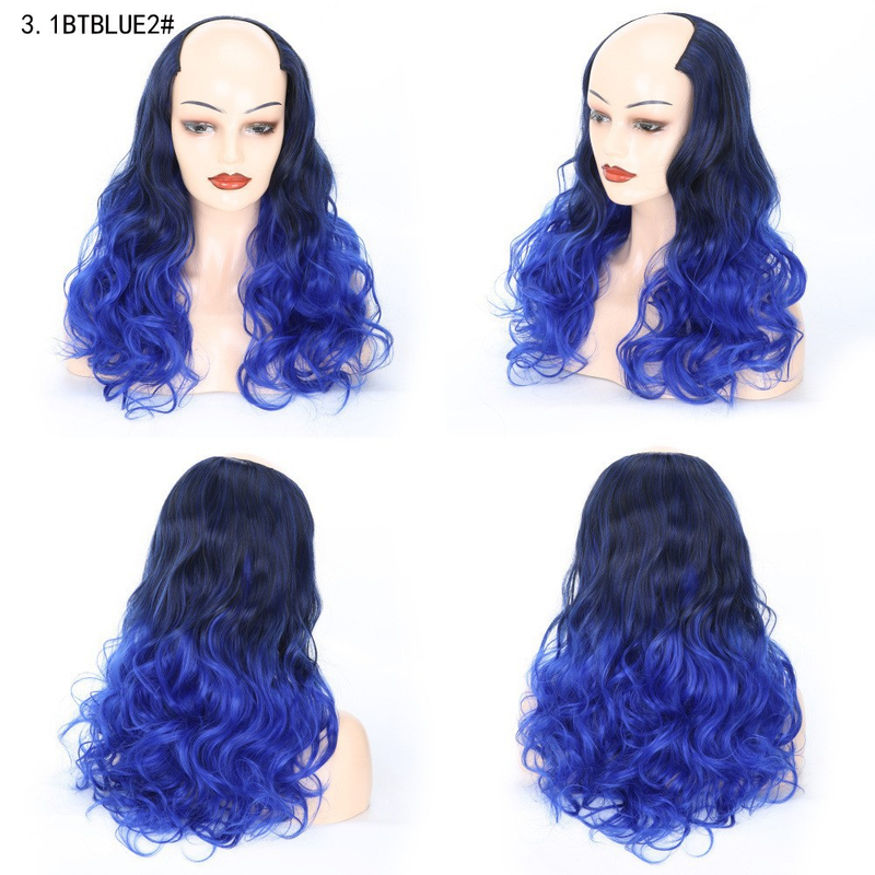 Synthetic hair U-shaped half head wig for women's medium large wave pear curl with natural fluffy long curly hair_voghion.com