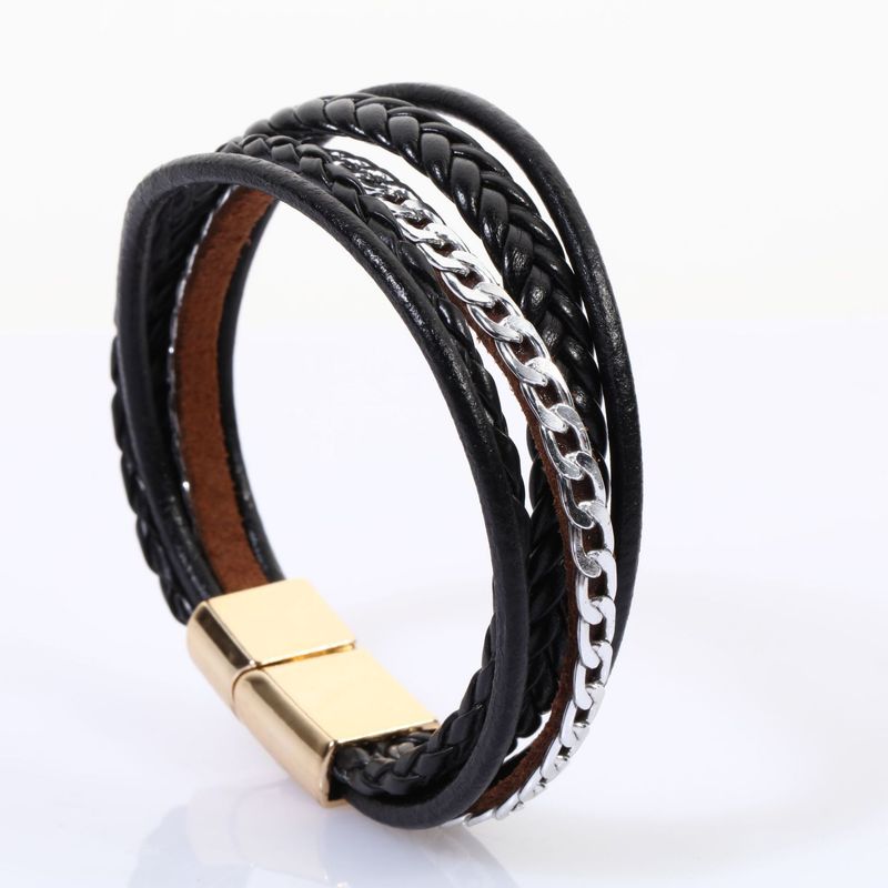 New Cowhide Fashion Leather Bracelet Alloy Magnetic Clasp_voghion.com