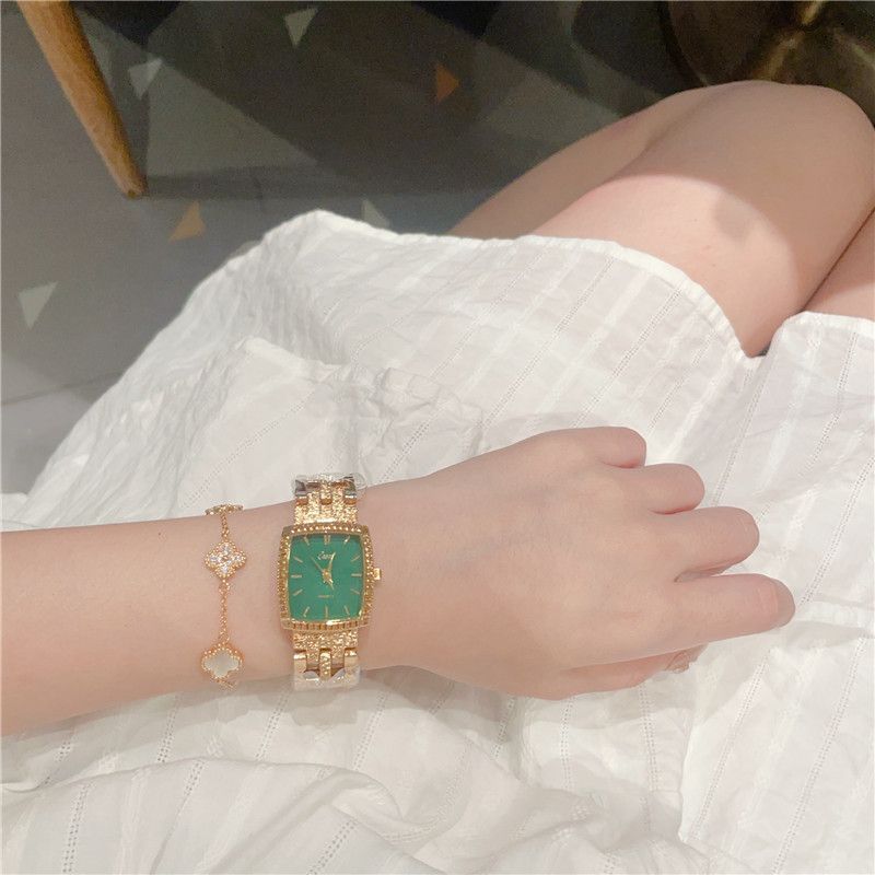 Orologi da donna quadrati piccoli verdi, orologio da donna al quarzo per il tempo libero, orologio da donna di lusso con luce media_voghion.com