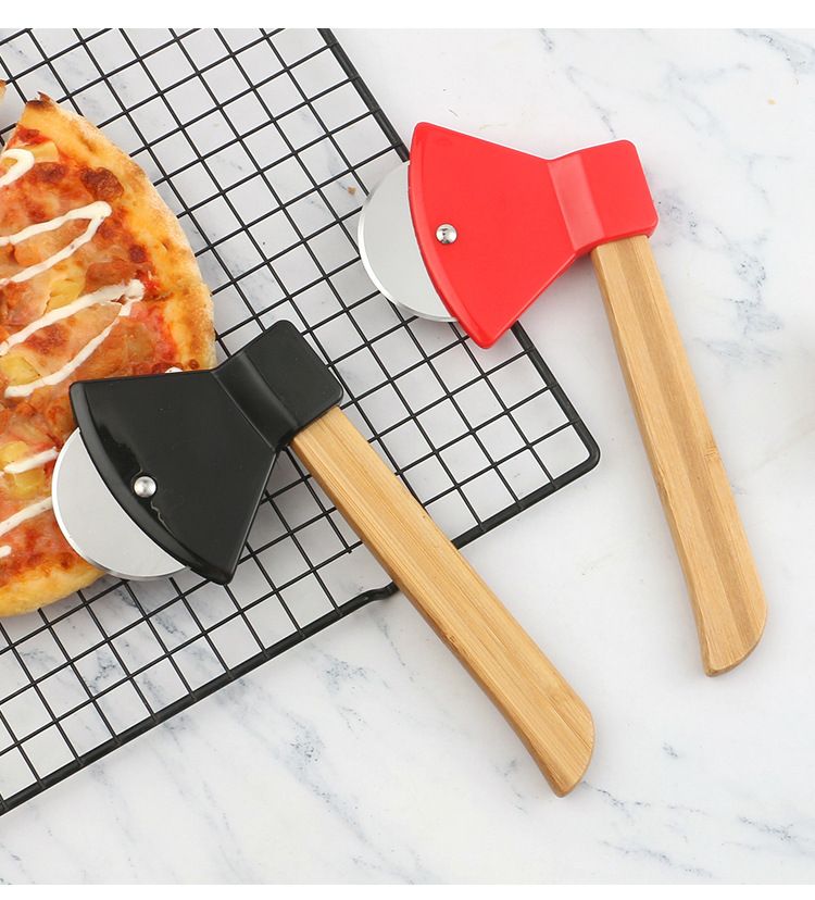 Hom Garden Supply Pizza Rolling Knife Axe Bamboo Handle Cutting Knife Kitchen Gadgets Creative Pizza Knife Baking Cutting Knife_voghion.com