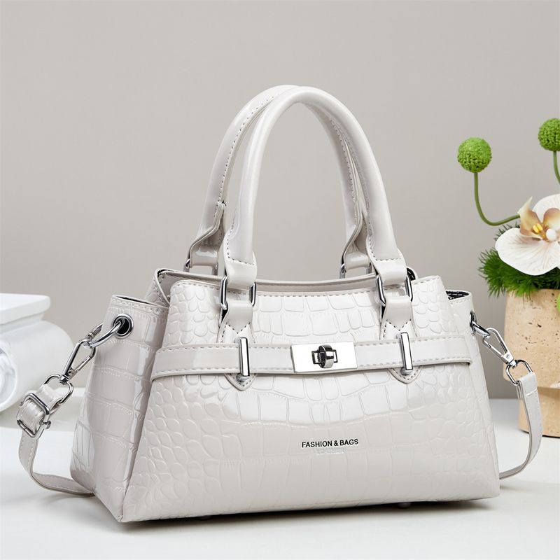 Women's Fashion Handbag With Crocodile Texture, Retro Small Crossbody Bag For Daily Use, PU Leather Shoulder Bag With Zipper Closure, Medium Size_voghion.com