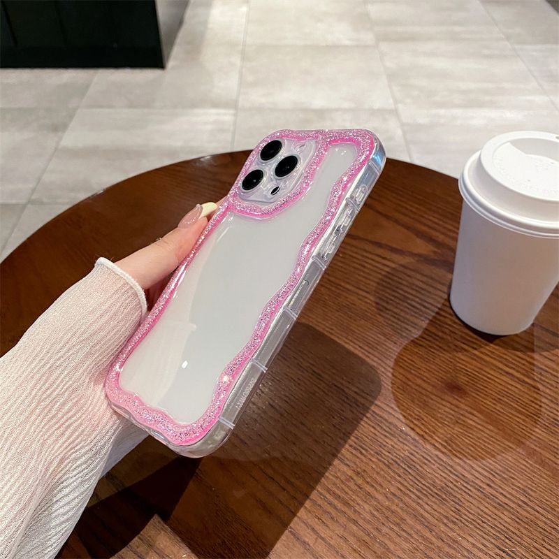 Glitter Cute Wave Border Silicone Soft Phone Case For IPhone 16 15 14 13 12 11 Pro Max Plus Girl Clear Cover Shockproof Shell_voghion.com