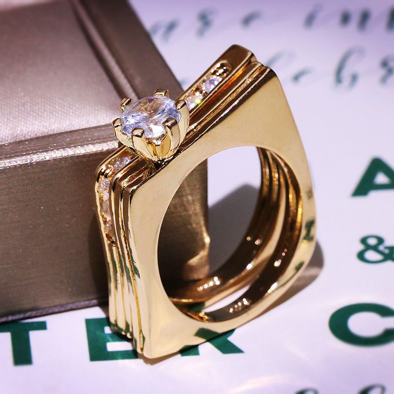 Plated Inlaid Colorful Gemstone Geometric Shape Ring For Women_voghion.com
