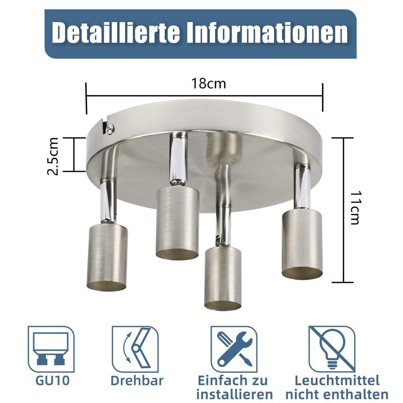 Glitzerlife LED Deckenstrahler Weiß Deckenspots - 4 Flammig Schwenkbar GU10 Metall Deckenlampe Moderne Wohnzimmerlampe Für Schlafzimmer Küche Gang Esszimmer_voghion.com