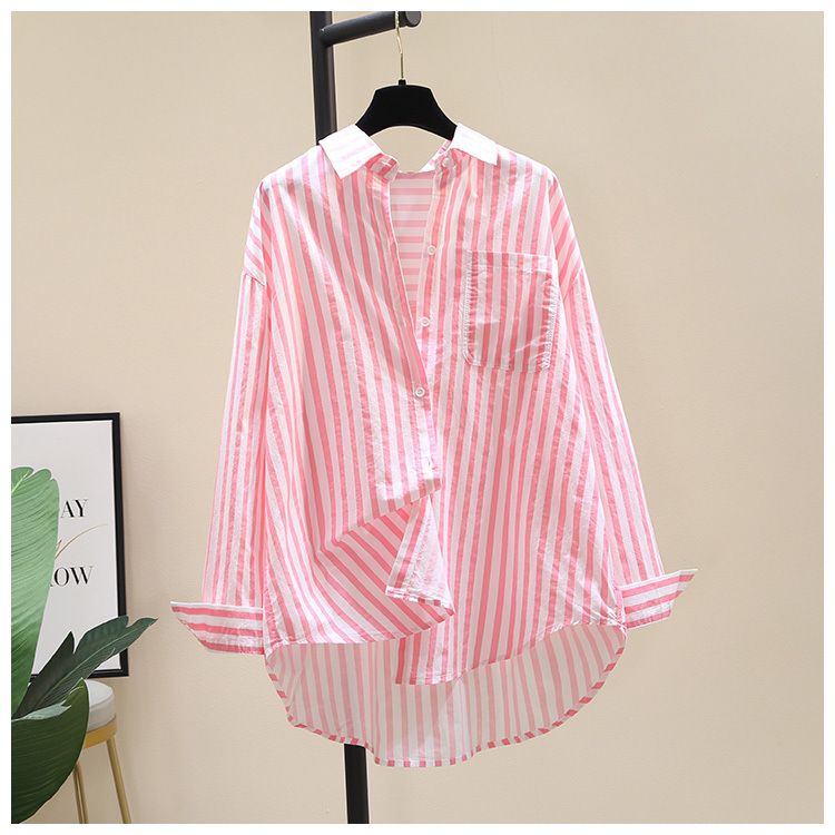 Lässiges Langarm-Streifenhemd für Damen – Locker sitzende Baumwollbluse für Frühling und Sommer – Elegantes Büro und Alltagskleidung_voghion.com