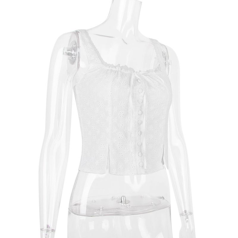 Canotta corta sexy da donna in cotone e canapa jacquard speziato con canotta allacciata al collo_voghion.com