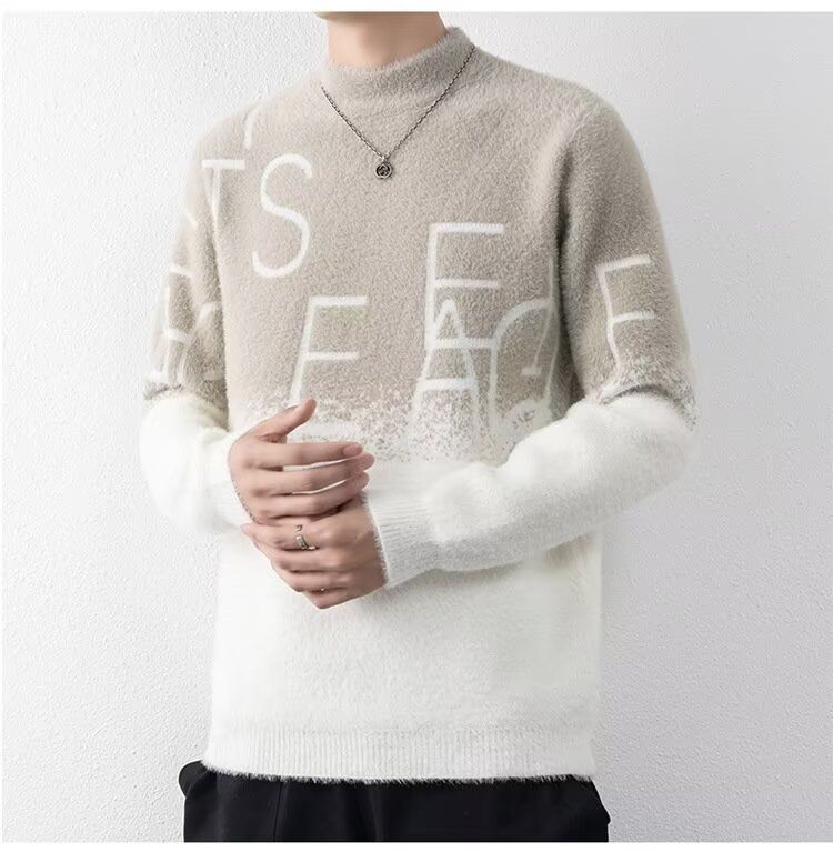 Herrenbekleidung Halber Rollkragenpullover aus Nerzfleece Herren Herbst und Winter Lässiger Bottom Line Pullover Trendy Einfacher Hübscher Pullover_voghion.com