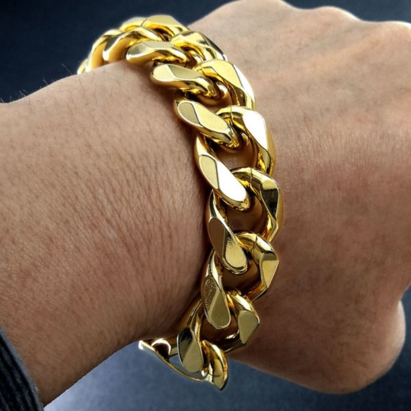 Mens Curb Cuban Link Chain Bracelet 15mm Band Width_voghion.com