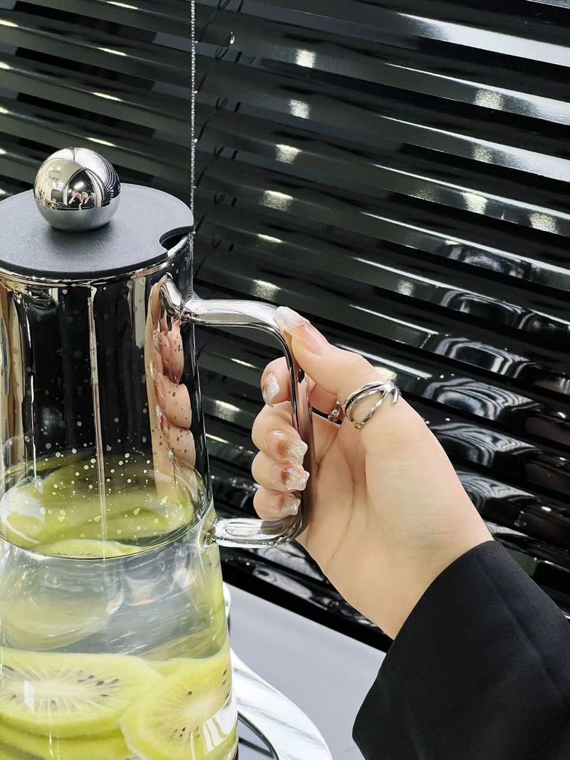 Galaxy Glass Drinkware Set – Elegant 1 Teapot & 4 Highball Cups, Heat-Resistant Black Starry Night Collection For Home & Gifting_voghion.com