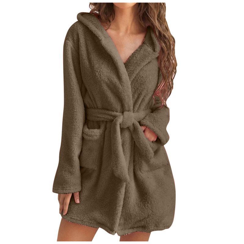 Men's autumn and winter warm bathrobe hooded home clothes plush pajamas robe_voghion.com