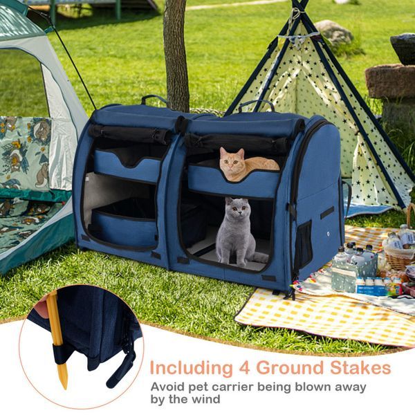 Double Compartment Pet Carrier With 2 Removable Hammocks_voghion.com