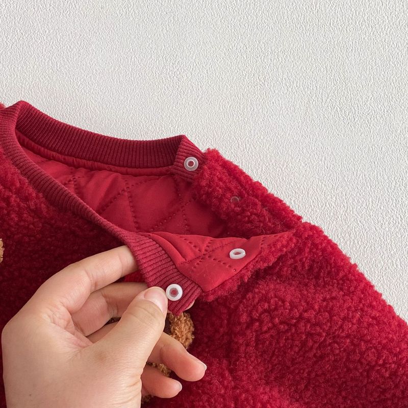Alyce-xiyue1baobao Tenue rouge du Nouvel An, combinaison matelassée ours de Noël pour bébé, vêtements tendance pour nouveau-né_voghion.com