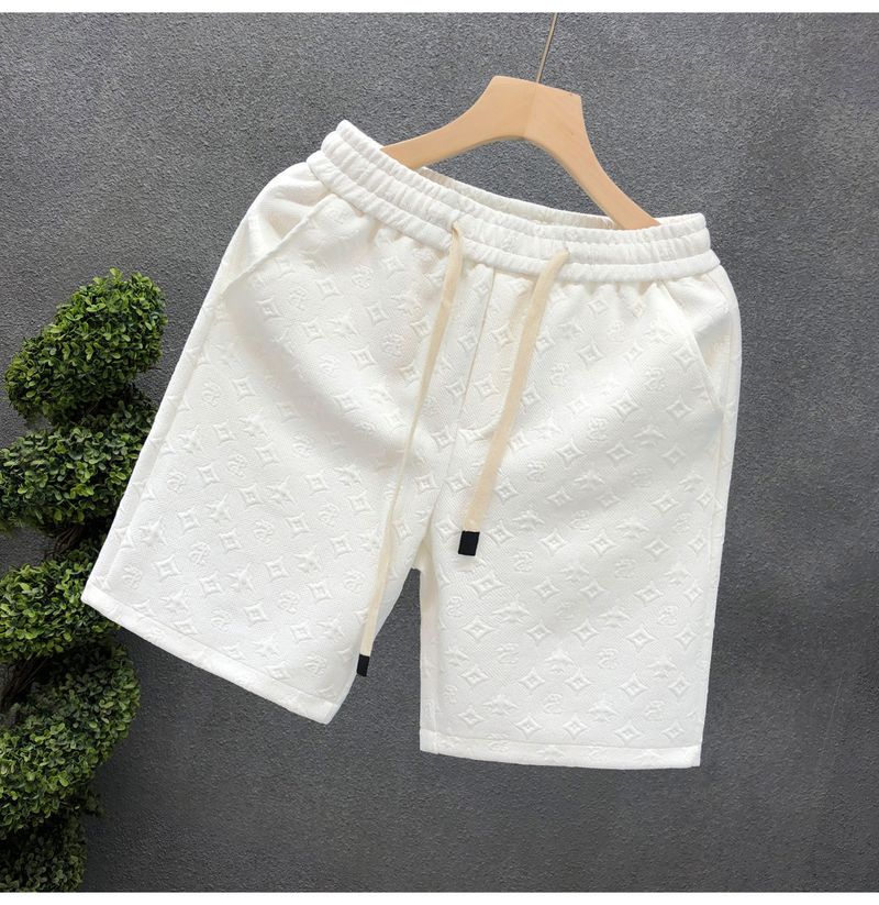 Light Luxury Style White Jacquard For Men, Summer Trendy Brand Five-Point Shorts, 2024 New Men's Half-Length Shorts_voghion.com