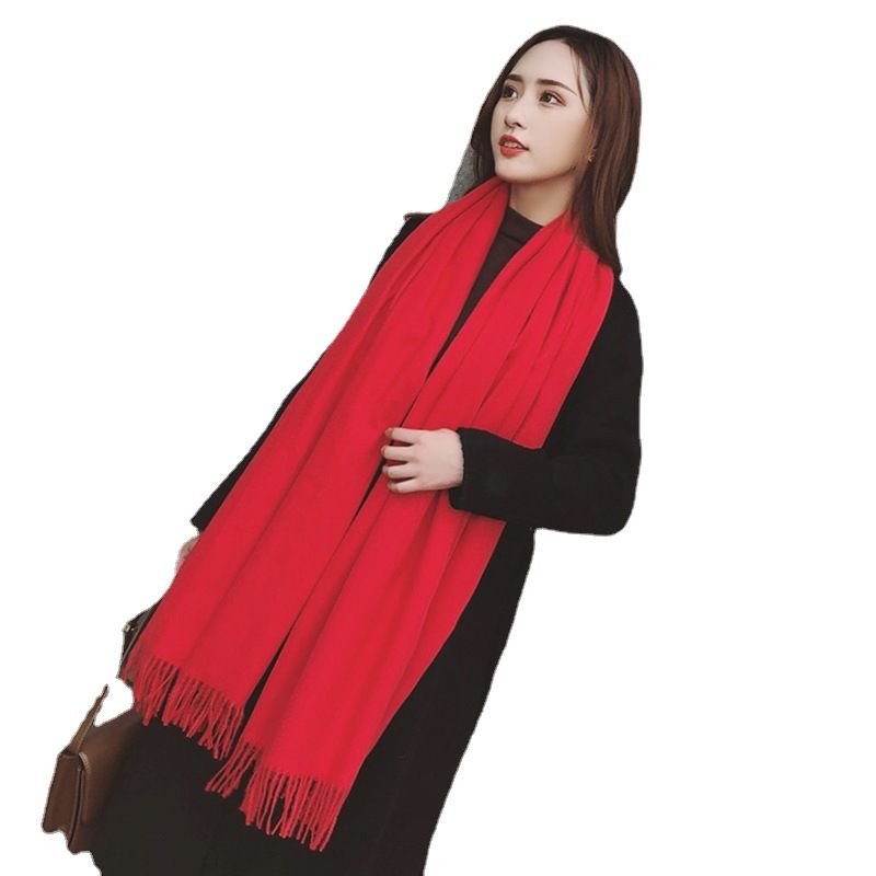 Autumn and winter i mitation women's solid color, men's thick shawl, warm cashmere scarf, big red_voghion.com