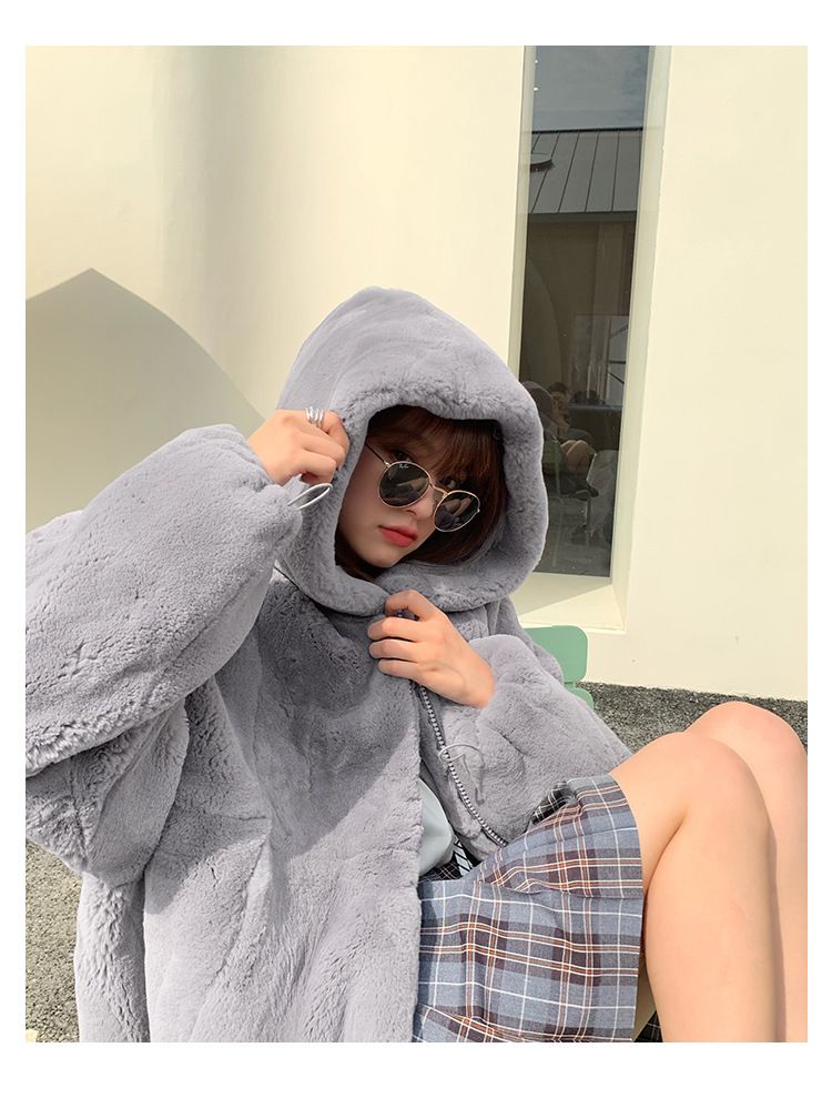 Giubbotto bomber in pelliccia sintetica alla moda – Cappotto invernale con cappuccio per donna_voghion.com
