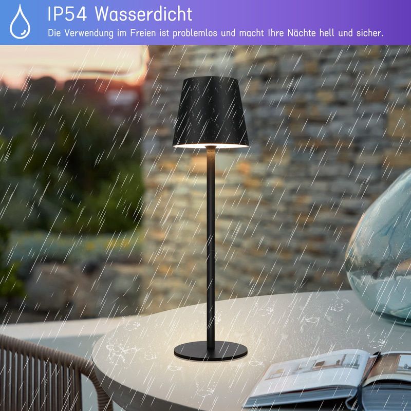 Glitzerlife Tischlampe Schwarz Nachttischlampe Kabellos - Led RGB 2600mhA Tischleuchte Aussentischleuchte Touch Dimmbar TYPE-C Nachttischleuchte USB Akkuleuchte_voghion.com