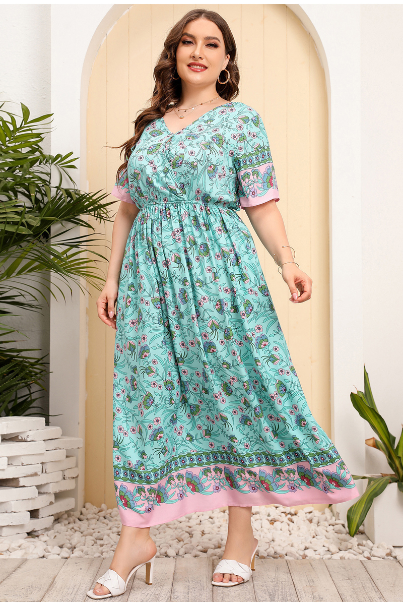 Australia Large Size Women's Loose V Neck Dress High Waist Long Skirt Seaside Holiday Style Beach Skirt_voghion.com