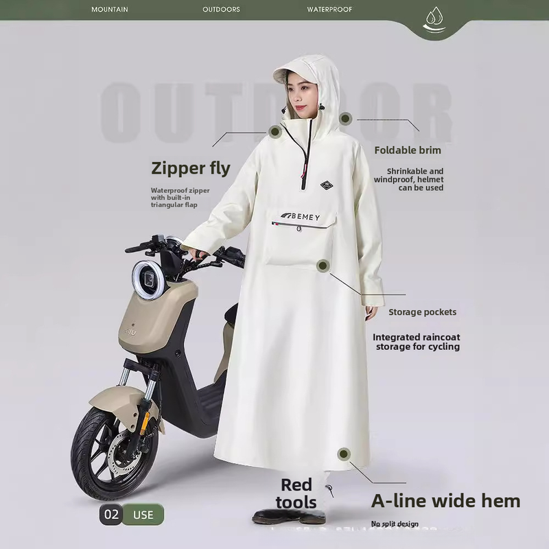 Beimei Elektroroller-Regenmantel, verdickter und verlängerter Ganzkörper-Regenschutz für Erwachsene, Unisex-Poncho_voghion.com