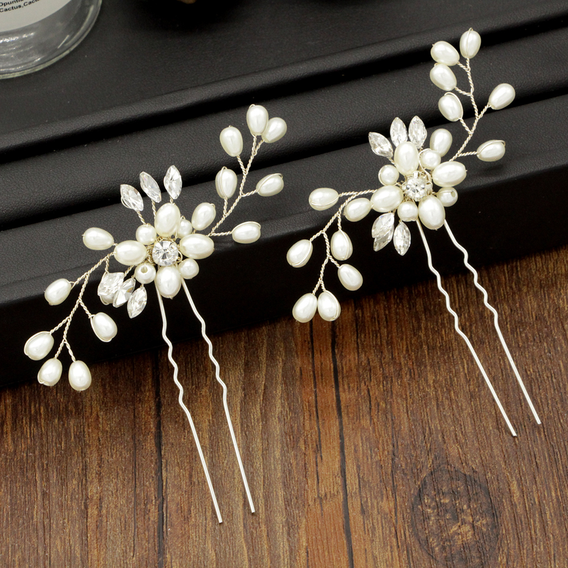 Ebay cross-border supply Korean bridal handmade pearl crystal hairpin pin U-shaped clip wedding headwear_voghion.com