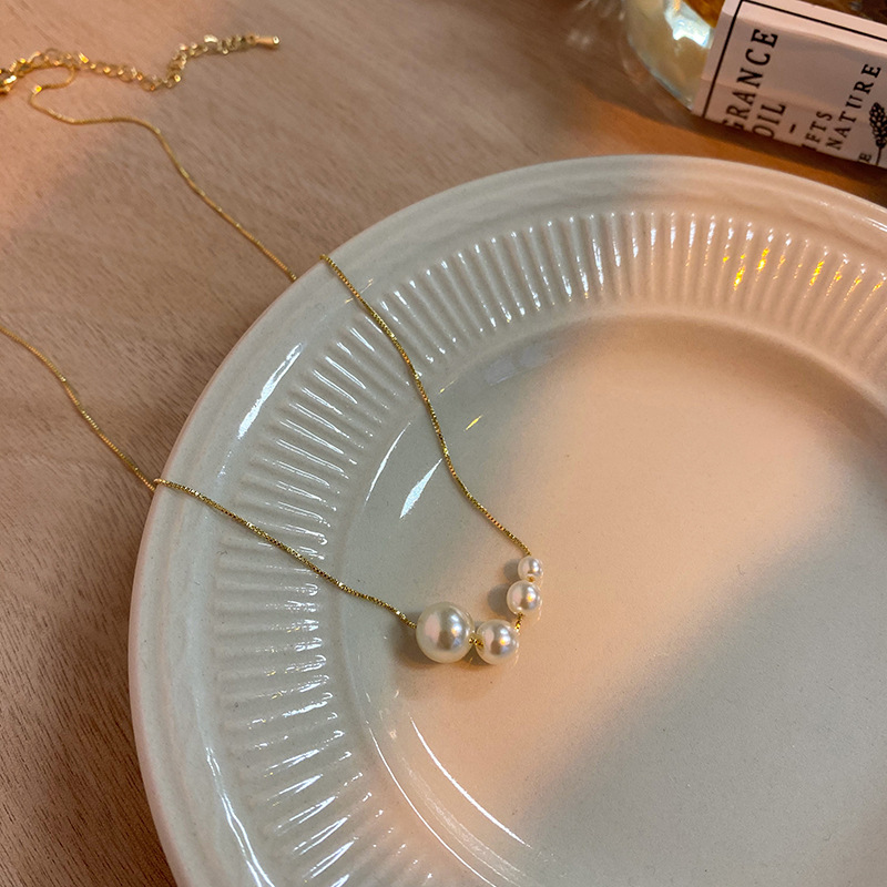 Echt Gold galvaniséiert Perl a Korea, minimalistesch Design, modesch Kraangkette, kale an elegante Stil, Halskette_voghion.com