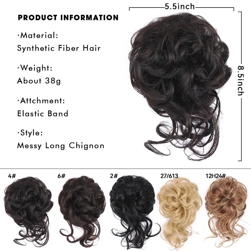Sintético bagunçado bun pedaço scrunchie despenteado updo extensões de cabelo encaracolado ondulado rabo de cavalo chignon com elástico para mulher_voghion.com
