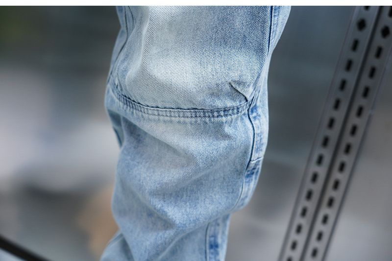 Men's Multi-Pocket Work Jeans – Loose Cuff Washed Denim Pants, Retro Utility Style With Nine-Point Harem Fit_voghion.com