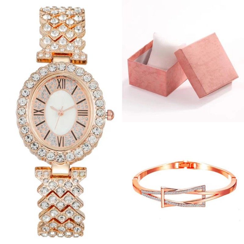 Dameshorloges Mode Ovale Diamant Armband Horloge Mode Kwarts Horloge Set_voghion.com