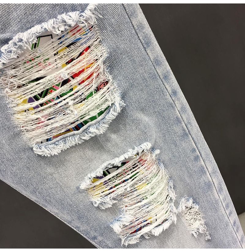 Broken Hole Jeans Men's 2025 Summer New Brand Thin Slim Fit Small Foot Trendy Rolled Edge Nine Part Casual Pants_voghion.com
