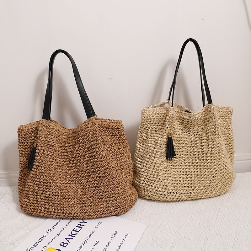 Große Kapazität Französisch Retro Stroh Tasche Neue Quaste Schulter Tragbare Stroh Tasche Gewebte Tasche Meer Urlaub Strand Tasche_voghion.com