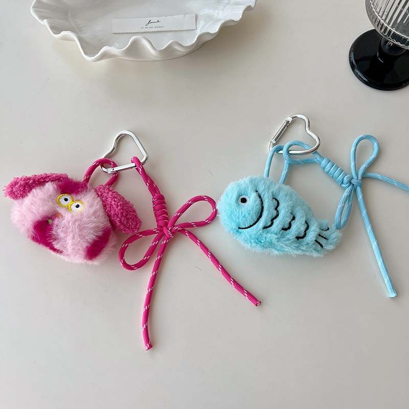 Bag Charms Colorful Plush Spotted Dog Rope Bow Pendant Cute Lanyard Keychain Versatile Bag Pendant_voghion.com