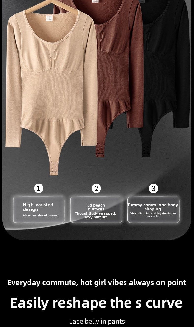 Gainant une pièce uni, couleur européenne et américaine, amincissant, grande taille, effet push-up, string, manches longues, sans coutures_voghion.com