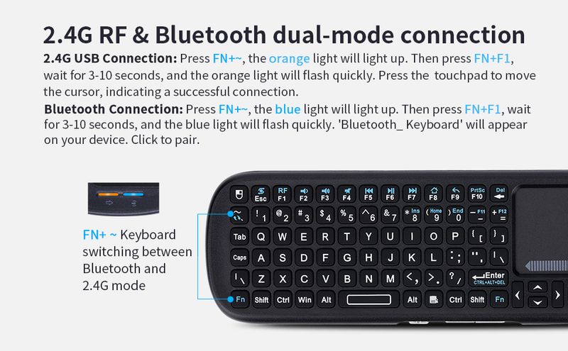 ippazport Mini Bluetooth & 2.4GHz Wireless Keyboard With Touchpad Mouse Combo For Android TV Box/PC/Tablet/PS4/Raspberry_voghion.com