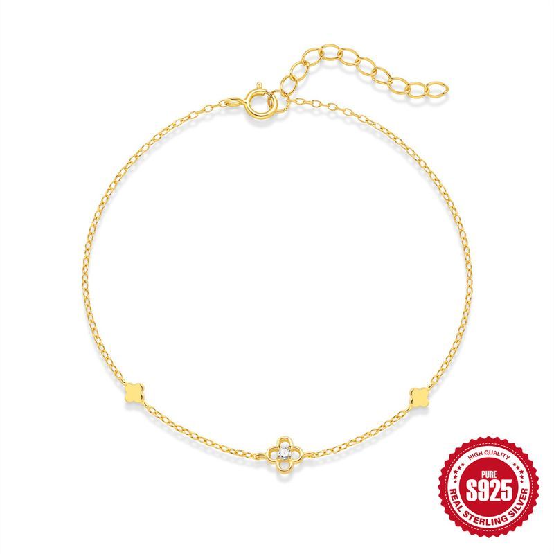 S Pure Sier Gold-plated Simple Plain Smooth Flower Clover Bracelet, Women's Temperament Bracelet_voghion.com