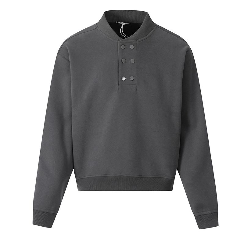 Felpa con bottoni semplici, tinta unita, da uomo, stile street fashion primaverile, versatile, casual, a maniche lunghe_voghion.com