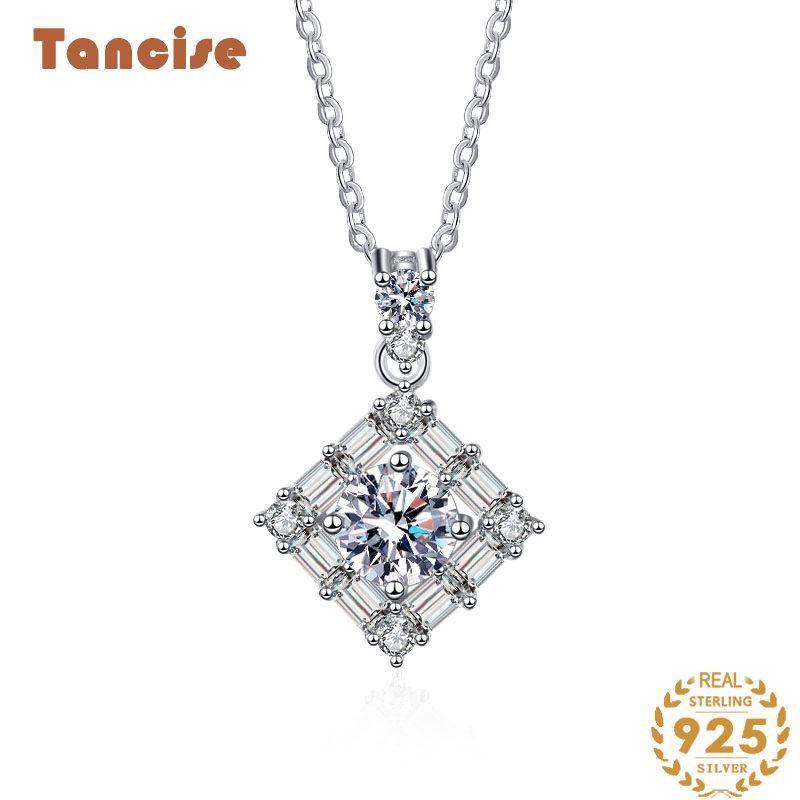 Tancise Luxus-Persönlichkeits-Silber-Moissanit-Anhänger-Halskette für Damen, klassisches Tide-Party-Geschenk_voghion.com