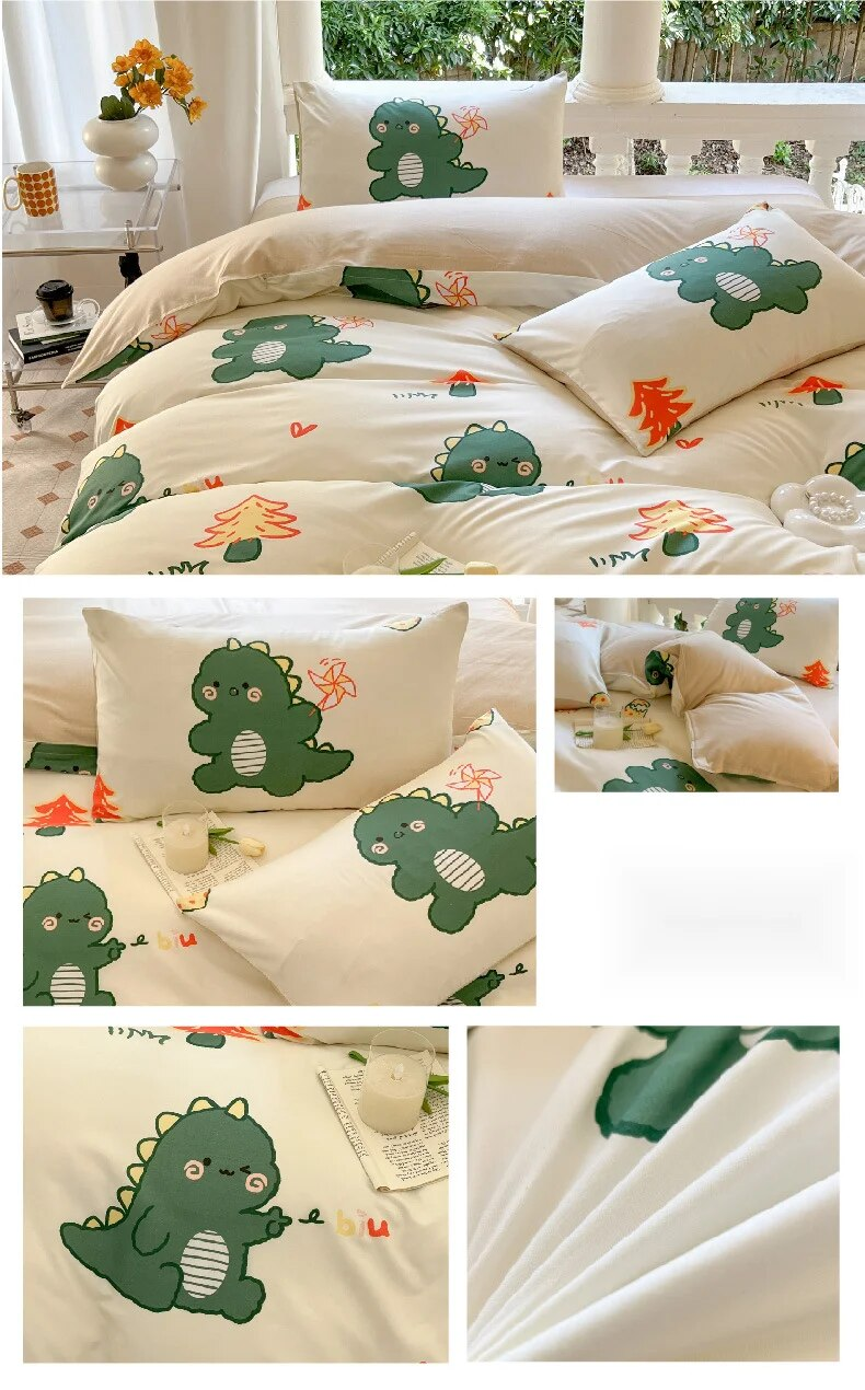 Small fresh four bed sheets and duvet covers, spring student dormitory three set of single piece cartoon bedding_voghion.com