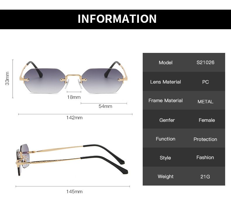 Women's retro summer polygon gradient sunglasses men's personality small frame frameless rectangular glasses_voghion.com