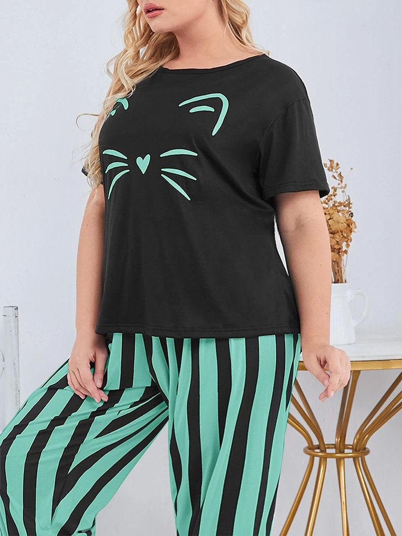 Ruské pyžamo 2024 Nové dámské pyžamo Plus Fat Size Watermark Top Pruhované kalhoty Bytové vybavení_voghion.com