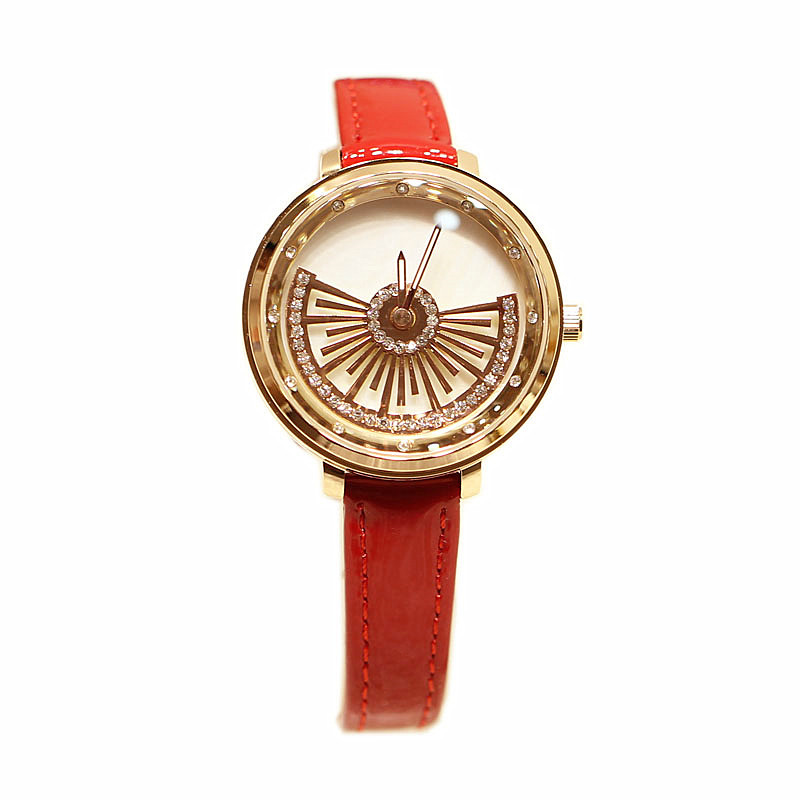 Elegante cintura rotante in vera pelle a forma di ventaglio con diamanti intarsiati, polso impermeabile al quarzo, da donna_voghion.com