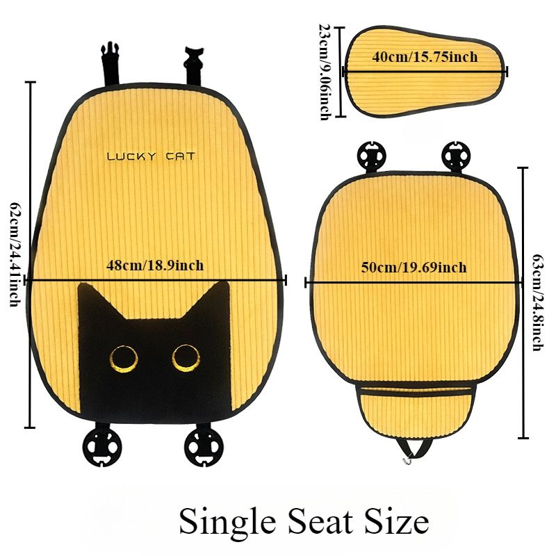 Cuscino Lucky Cat, cuscino per sedile in velluto a coste con borsa portaoggetti, adatto a oltre il 95% dei modelli di auto, camion, berline e SUV._voghion.com